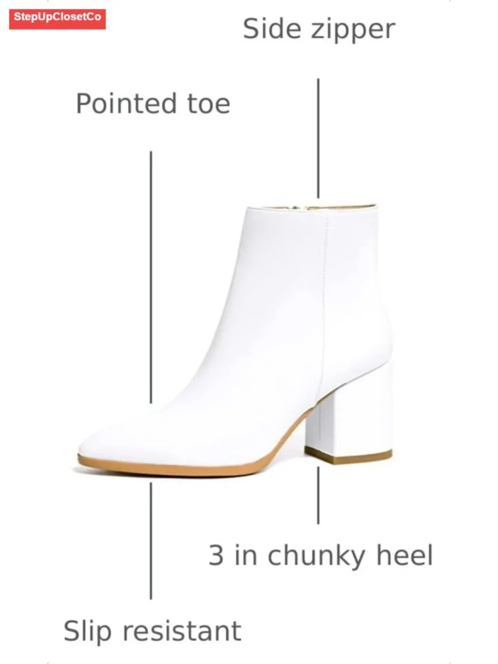 IDIFU Women Ankle Boots Low Chunky Heel Pointed Toe Side Zipper 3 Inch